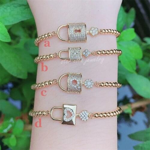 10pcs/lot Gold Color Plated Brass Lock Bracelet Adjustable High Quality 4Styles/Options