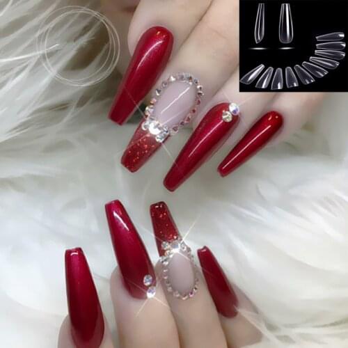 100pcs Super long Ballerina Nail Art Tips Natural False Clear Coffin Nails Art Tips Flat Shape Full Cover Manicure Fake Nail Tip