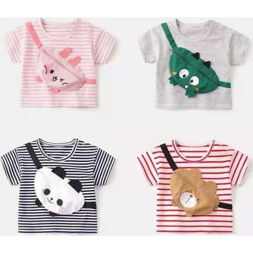 2021 Kids Short Sleeve T Shirt Summer Baby Boys Cotton Striped T-shirts Cute Cartoon Casual Tops for Girls Toddler Clothing 1-3Y