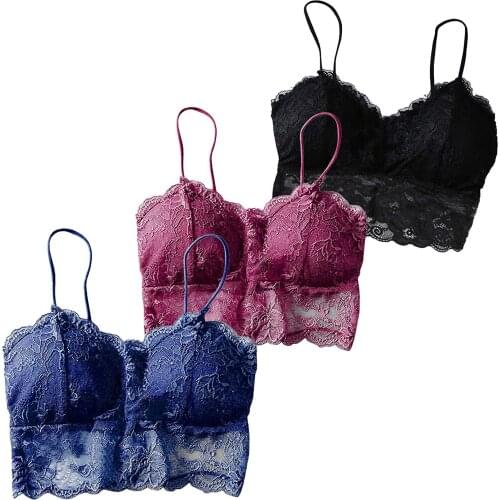 3PC Women Sexy Vest Have A Chest Pad Wearing Sports Underwear Lace Sexy Thin Strap No Steel Ring Bra Wrap Chest Lingerie