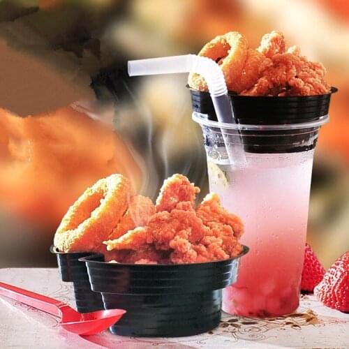 50pcs Party birthday favor snack french fries food black plate 500ml transparent disposable coffee juice beverage cup with lid