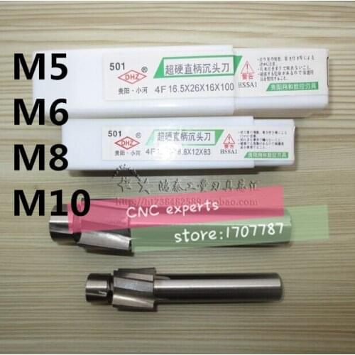 Free Shipping 4pcs 4 Flute AL HSS Counterbore End Mill M5 M6 M8 M10 metric Endmill/sink holes drilling head milling cutter
