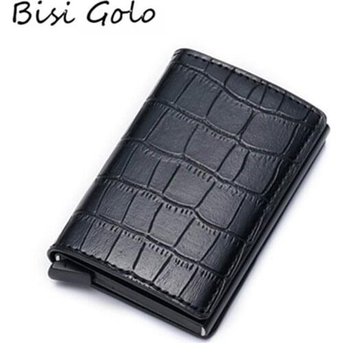 BISI GORO 2020 New PU Leather Credit Card Holder Fashion Men And Women Metal RFID Vintage Aluminium Box Travel Card Wallet