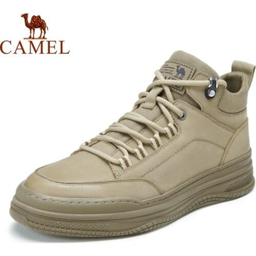 CAMEL 2020 Autumn New High-top Sneakers Men Genuine Leather Casual Tooling Shoes Grey Khaki Comfortable Fashion Men Shoes