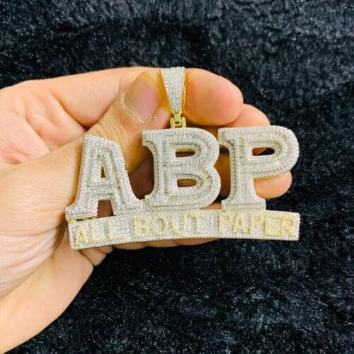 Wholesale Hip Hop Bling All Bout Paper Letter ABP Pendant Paved 5A Cubic Zirconia CZ Ice Out Rope Chain Necklace Choker Jewelry