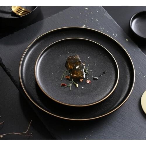 Black Matte Porcelain Dinner Plates High Quality Ceramic Steak Pasta Round Dish Western Plate sets Luxury Dinnerware for Hotel