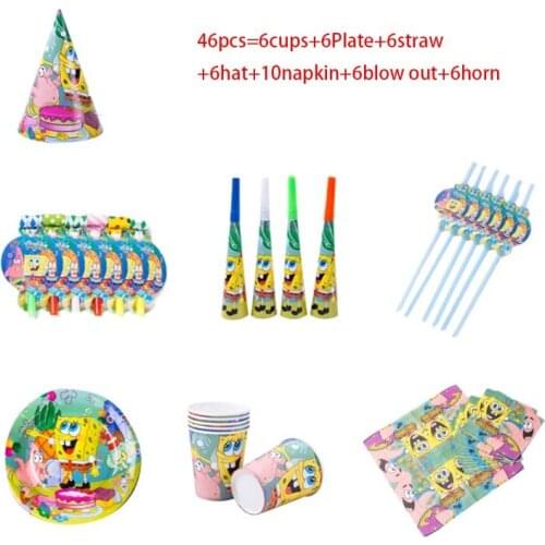 Sponge-Bob Theme Girl Kids Birthday Party Decoration Plate Napkins Banner Straw Hat Cups Disposable Tableware Baby Shower Supply