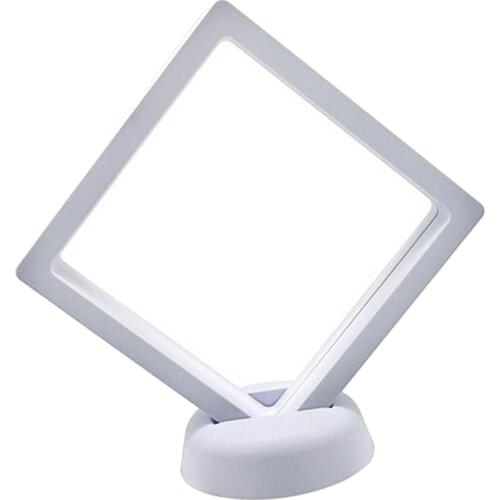 3D Floating Frame Display Holder Coin Display Stand for Challenge Coins, Jewelry, Antique, Medal, White 7x7cm