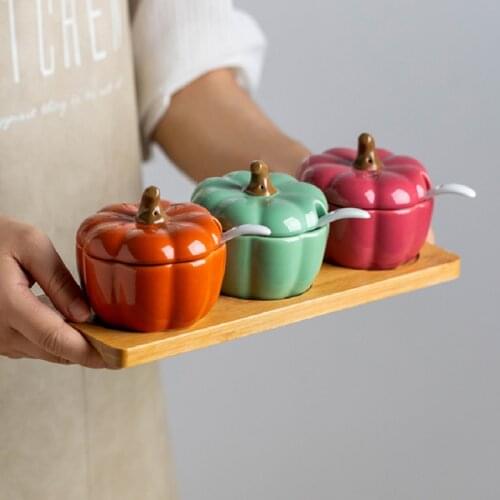 European Style Pumpkin Seasoning Box Personality Ceramic Creative Jar Salt Shaker Seasoning Jar Set Kitchen Combination Storage