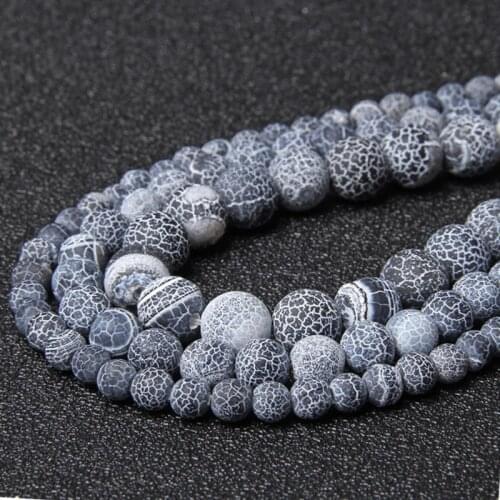Round Frost Black Cracked Agates Beads Natural Loose Beads For Jewelry Making DIY Bracelet Necklace 6 8 10 12mm Pick Size