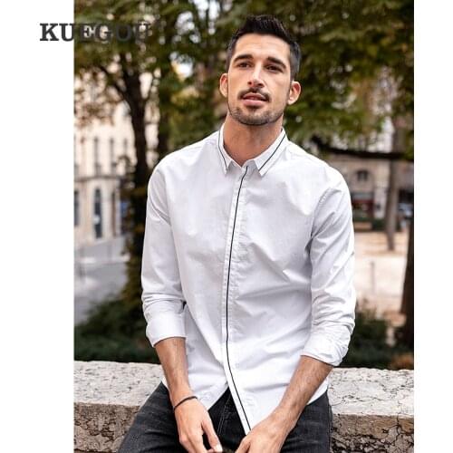KUEGOU KUEGOU 100% Cotton Autumn Mans shirts fashion Business Casual White men long sleeve top clothing plus size BC-20519