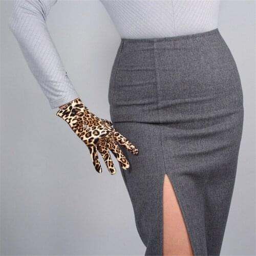Leopard Leather Gloves 21cm Patent Leather Short Section Emulation Leather PU Bright Leather Brown Leopard Animal Female WPU24