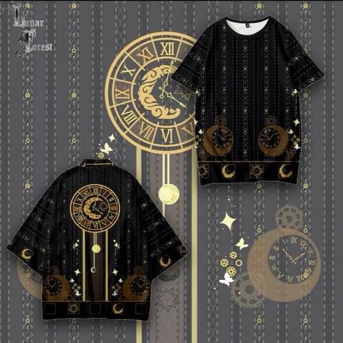 Moon Clock 3D Printing Summer Short Sleeve T-shirt Japanese Kimono Haori Yukata Cosplay Cool Harajuku Streetwear
