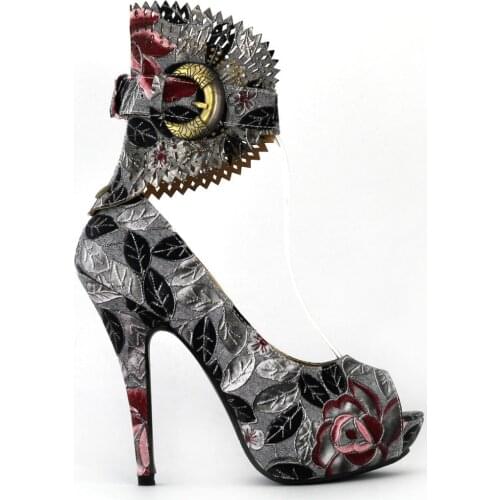 LF30402-1 Ladies Floral Print Peeptoe Gladiator EVE/Club Platform High Heel Stiletto Pumps