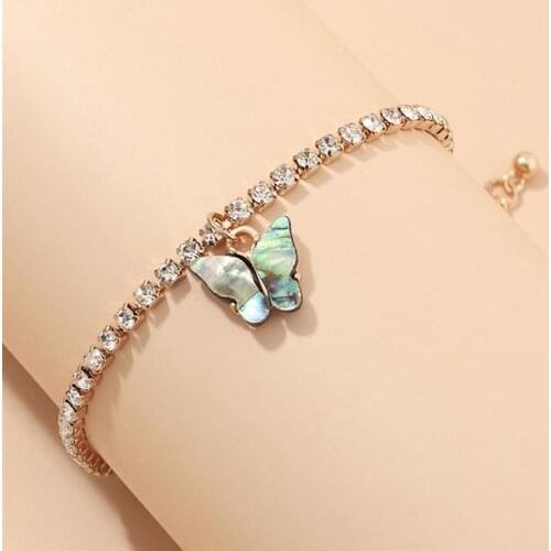 Cute Rhinestone Butterfly Bracelets for Women Gold Color Shiny Crystal Chain Bracelet Fashion Wedding Jewelry Gift