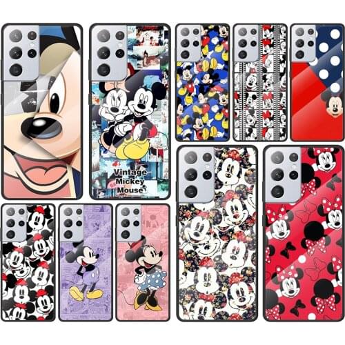 Mickey Mouse cartoon cute for Samsung Galaxy S21 Ultra Plus A72 A52 4G 5G M51 M31 M21 Luxury Tempered Glass Phone Case Cover