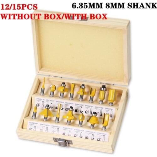 12/15pcs Milling Cutter Machine Tools Set Router Bit For Wood Cutter Carbide 8mm 6.35mm 1/4" Shank Mill Milling Wood Cutter Tool