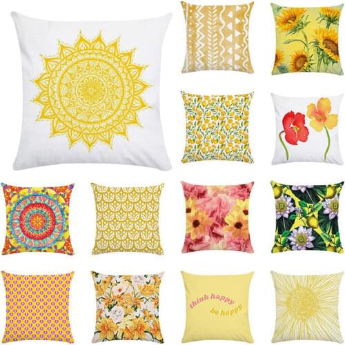 Home Decor Embroidered Cushion Cover Yellow Ginger/White Geometric Floral Canvas polyester Square Embroidery Pillow Cover 45cm