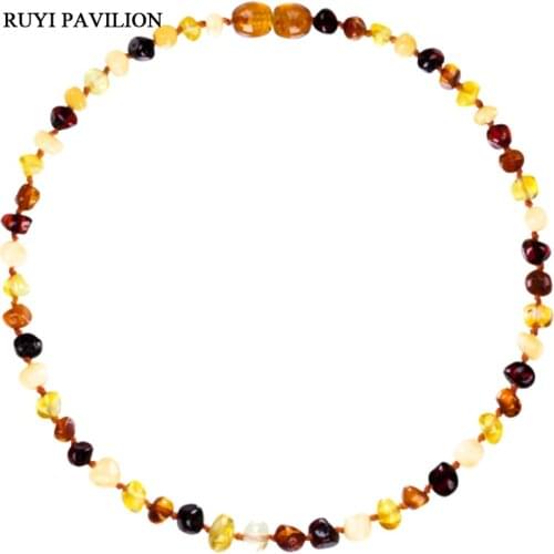 RUYI PAVILION Natural Baltic Amber Necklace For Baby Handmade polished amber beads fine jewler 4-color 32-37cm