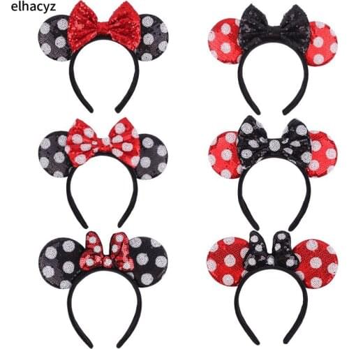 6pcs/lot New Chic DOT Big Glitter Sequin Bow Mouse Ears Hair Band Women Glirs Soft Delicate Headband Hairband DIY Hair Accessory