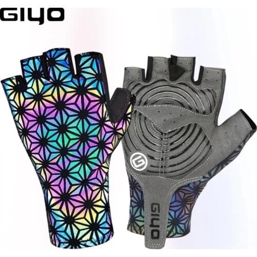 Giyo Colorful Luminous Half Finger Cycling Gloves Outdoor Sport Anti-slip MTB Mitten Reflection Dazzle Motorcycle Short Gloves