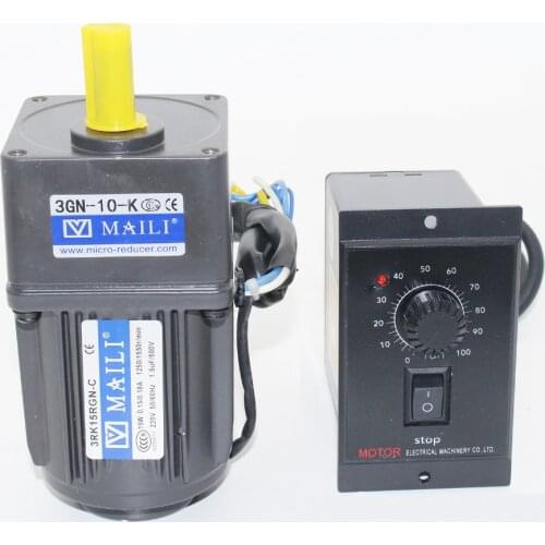 220V 15W AC Gear Motor Electric Motor Variable Speed Controller Reduction Ratio 1:10 Speed 0-125RPM Y