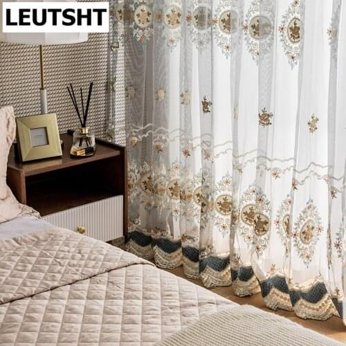 Grey Tulle in the Room Luxury Embroidered Curtains with Flowers for Bedroom Window Treatment Sheer Tulle Curtains