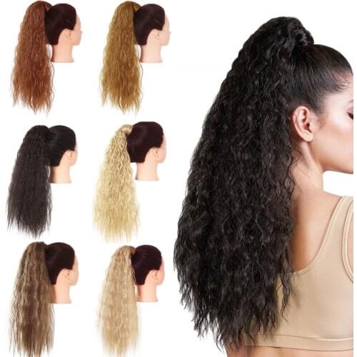 SARLA 22" Long Kinky Curly Hair Ponytail Extensions Natural Clip in Pony Tail Wrap Rround Synthetic Hairpiece For Women P009