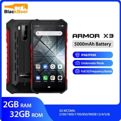 Ulefone Armor X3 5.5" HD Mobile Phone IP68 Rugged Waterproof Smartphone Android 9.0 Quad Core 2G 32G Telephone 5000mAh CellPhone