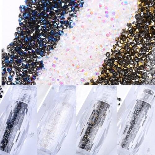 1.2-1.4mm Rhinestones (1 Bottle) Micro Rhinestone for Nail Accessoire Strass Glass Crystal nails art-AB/ Clear-3D micro zircon