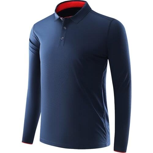 Stock 125g Quick Dry Polyester Long Sleeve Sports Polo Shirt Black Red White Green Unisex Longsleeve Autumn Shirt