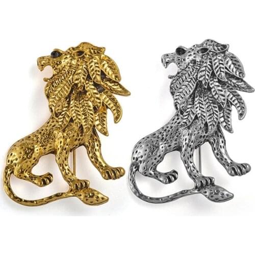 Vintage Gold Lion Brooch Men Suit Harajuku Broches Lapel Hijab Pins Broach Cheap Male Jewelry Acccessories