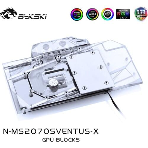 Bykski gpu water block for msi rtx2070 super 8g oc ventus card, water cooling vga watercooler, 12v/5v light , N-MS2070SVENTUS-X