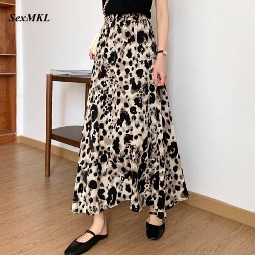 New Fashion Summer Leopard Pleated Skirts Women 2021 Korean High Waist Chiffon Long Skirt Vintage Elegant Holiday Y2k Sexy Skirt