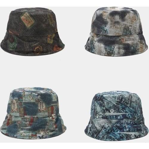 2020 New Harajuku Vintage Denim Graffiti Bucket Hat Women Hip Hop Hat Unisex Outdoor Summer Fisherman Hat Female Sun Hat