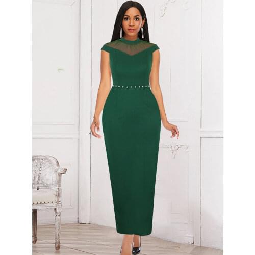 Women Long Dresses Party Mesh Patchwork Beading Waist Belt Plus Size Bodycon Ladies Celebrate Event Occasion Dinner Maxi Gowns