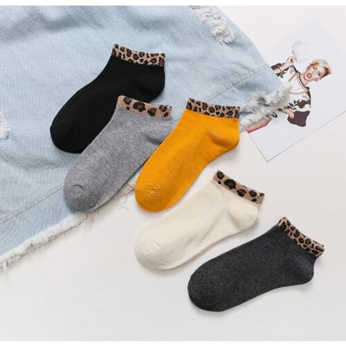 Leopard Print Womens Socks Cotton Breathable Low Cut Short Socks Casual Solid Black White Summer Harajuku Streetwear Ankle Sock
