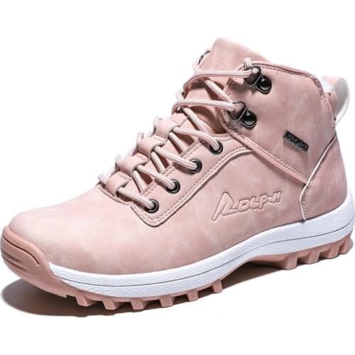 Women Winter Hiking Boots Waterproof Ankle Boots Keep Warm Leather Shoes Female Outdoor Trekking Boots Big Size 35-42 Pink Shoes