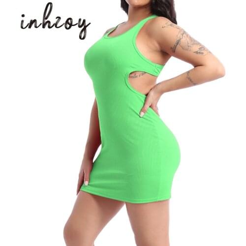 Women Sexy Sleeveless Backless Bodycon Tank Club Dress Black Green