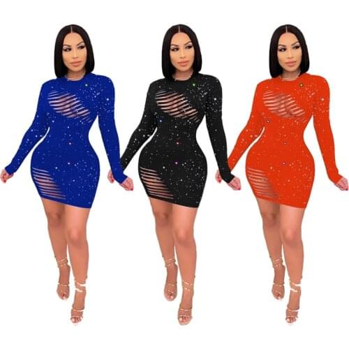 ZKYZWX Sexy Hole Bodycon Mini Dress for Women 2021 Spirng Summer Tight Clothes Long Sleeve Night Party Club Birthday Outfits