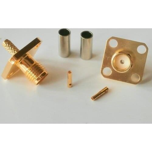1X New RF Connector SMA Female plug Crimp for RG316 RG174 RG179 LMR100 Cable With 4 Hole Flange Chassis Panel Mount Brass