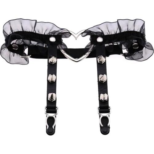 1Pc Women Girl Punk Gothic Heart-shape Ring Spikes Elastic Garter Belt Suspender Cosplay Elastic Thigh Ring Sexy Garter