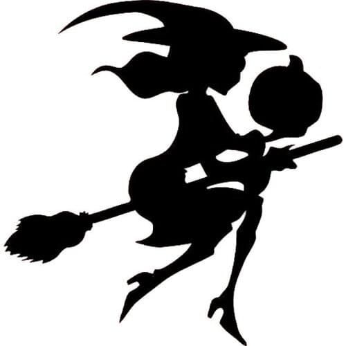 14.1cm*14.4cm Witch Broom Halloween Undead Horror Pumpkin Vinyl Car-styling Car Sticker Black/Silver S6-3984