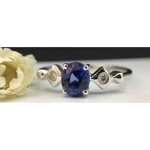 18K Gold 0.727ct Natural Sapphire Women Ring with 0.042ct Diamond Setting 2016 New Fine Jewelry Wedding Band Engagement