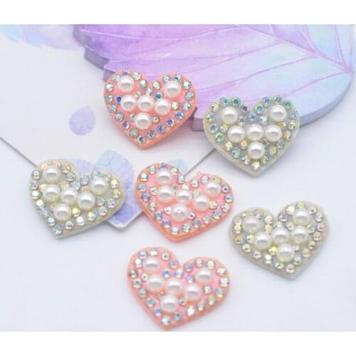 20Pcs/lots Pink & White Cute Heart Sewing on Rhinestone Patch Love Appliquees for Clothing Dress DIY Ornament Headwear Crafts