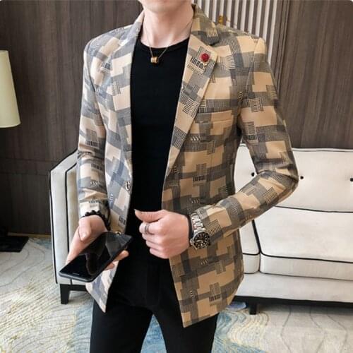2021 Mens Plaid Suit Blazer Jacket coats Men Korean Casual Slim Club Stage Singer Suit Dress Prom Blazers 3XL