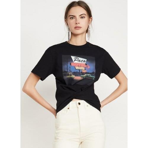 2021 Female Summer Black Cotton Cartoon Print T-Shirt Ladies New Casual Oversize Tees Women Fashion Loose Short Sleeve Tops ML39