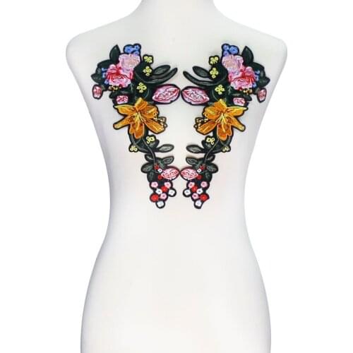 5pair Mirror Flower Pattern Embroidery Applique Iron on Patches Sticker Lace Fabric Patches Garment DIY Sewing Supplies TH430