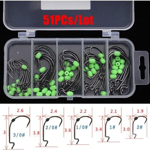 51pcs/lot Boxed 1# 2# 1/0# 2/0# 3/0# Hot Sharp Barb Fishing Hook Durable Head Treble Bait Carbon Steel Hook
