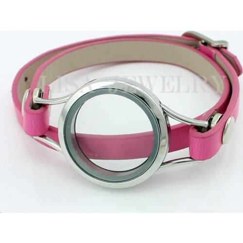 8pcs/lot colorized genuine authentic leather floating charm memory living 30mm glass locket bracelet